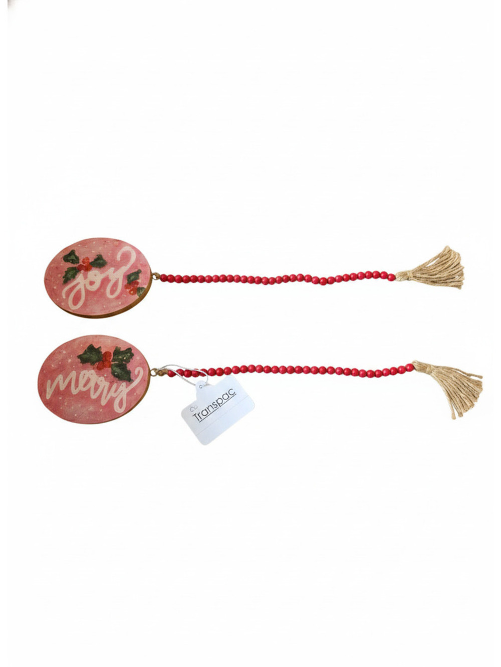Transpac Joy and Merry Red Beaded Christmas Hanging Decorations with Tassels